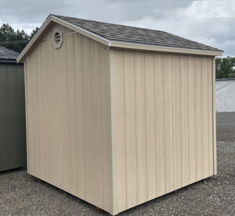 Gable custom shed wired for electricity.