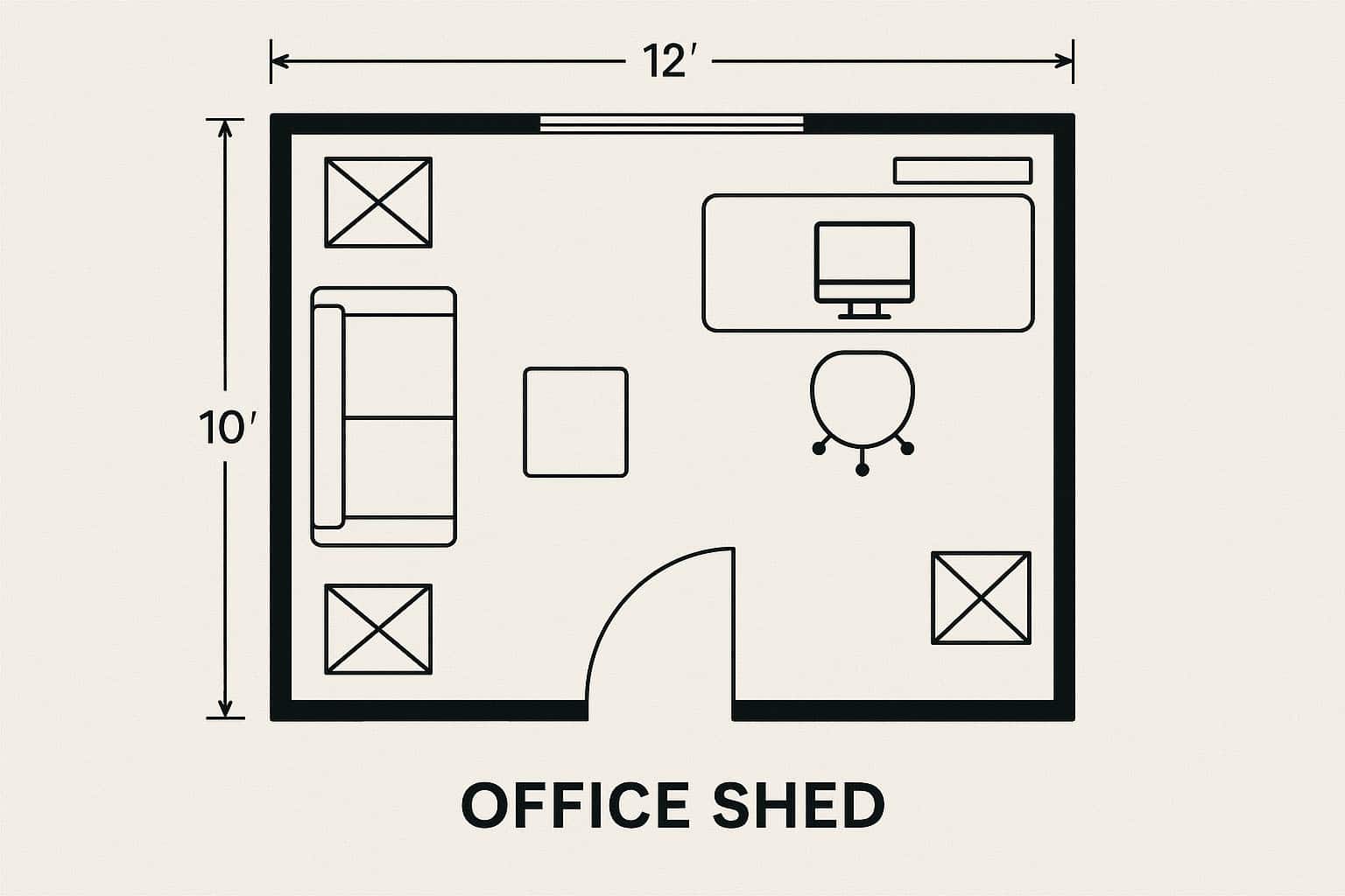 A simple black and off white image of an office shed floor plan