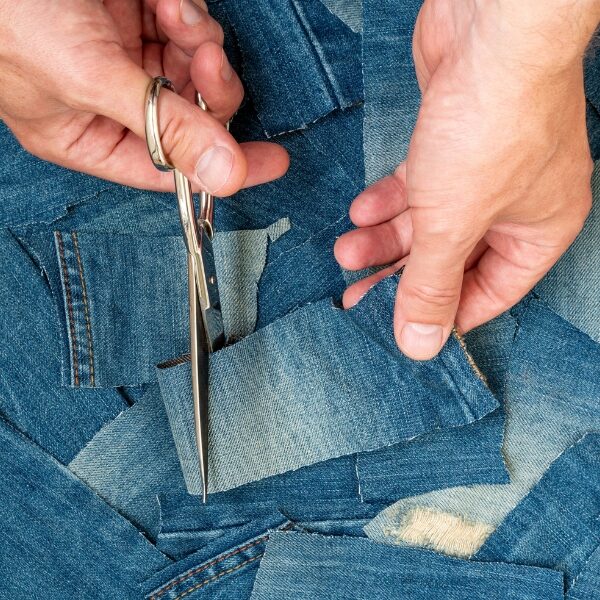 recycled jeans in garden storage shed