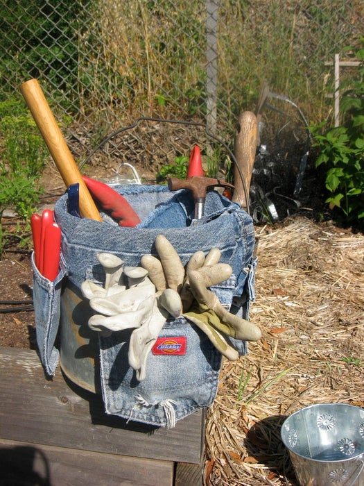 recycled jeans in garden storage shed